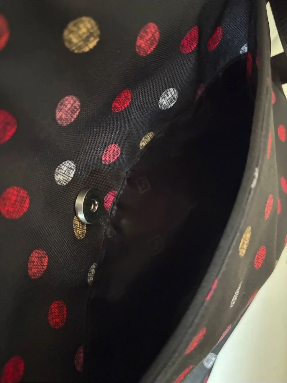 Vera Bradley Black Crossbody with Red, Gold, and Gray Polka Dots - Picture 11 of 12
